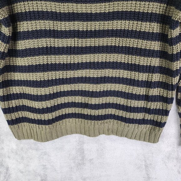 Womens Express Olive & Black Striped Knit Sweater Crew Neck Long Sleeve Size M - Picture 3 of 11